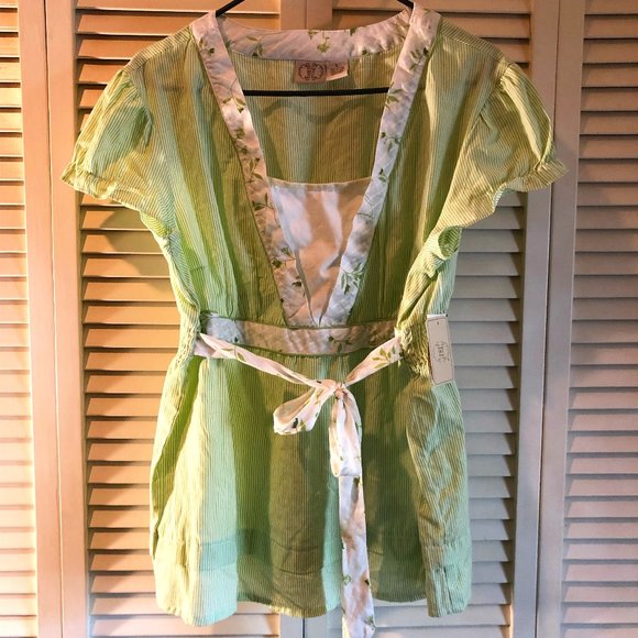 Vintage DCC Misty Large Green & White Blouse - Picture 1 of 8